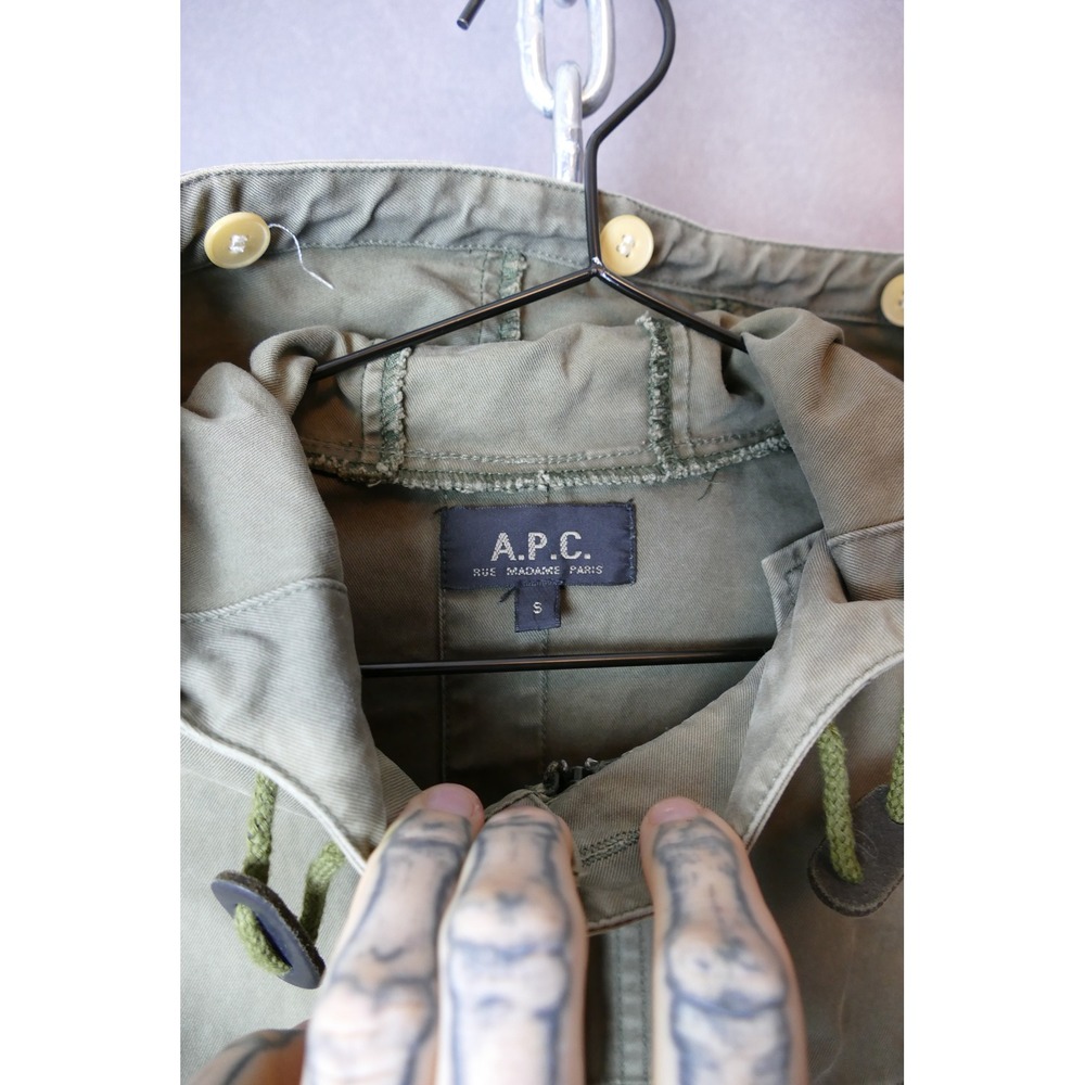 APC Paris Military Hooded Fishtail‎ Parka Jacket Olive Green Cotton Blend Size S - Picture 6 of 11
